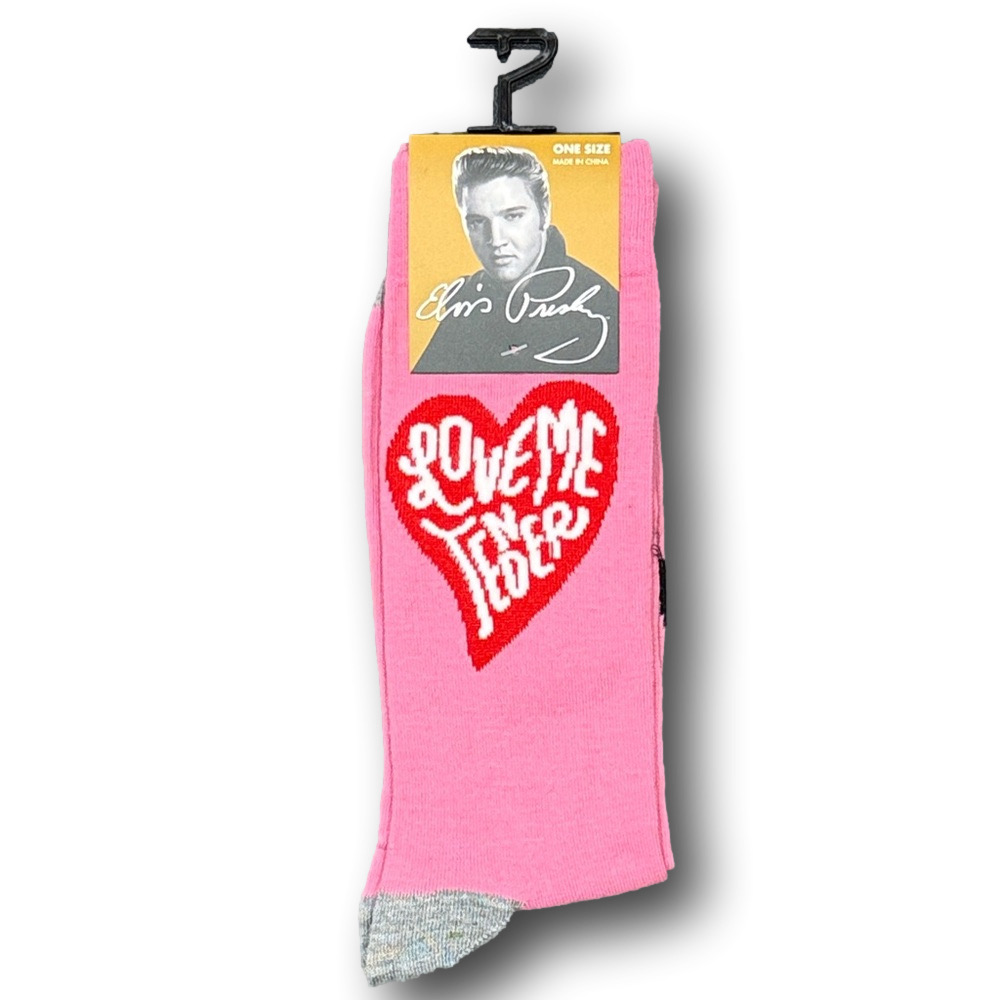 3/$20 Elvis Presley Heart "Love Me Tender" Funny Novelty Crew Socks - NWT